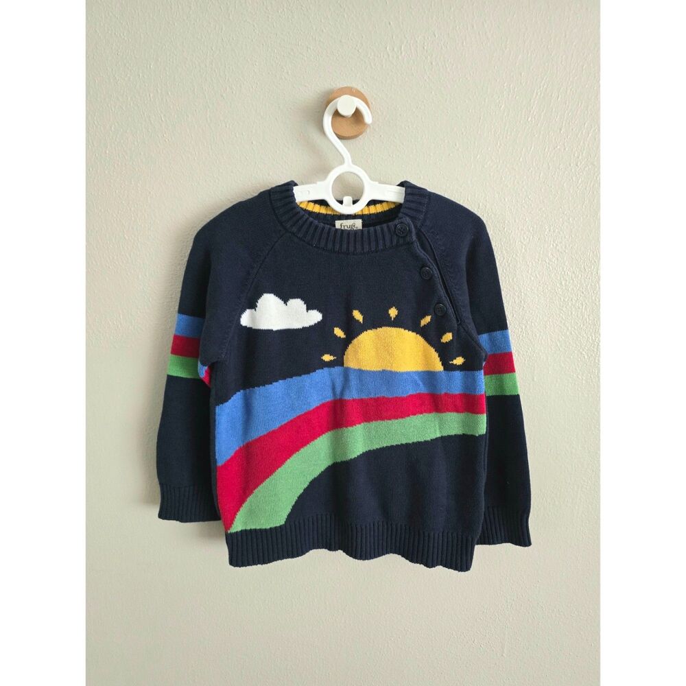 VGUC Frugi Jett Jumper Indigo Rainbow Scene, Sz 7/8